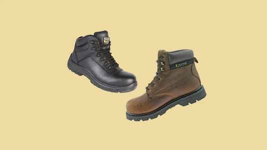 Grafters work boots on a yellow background