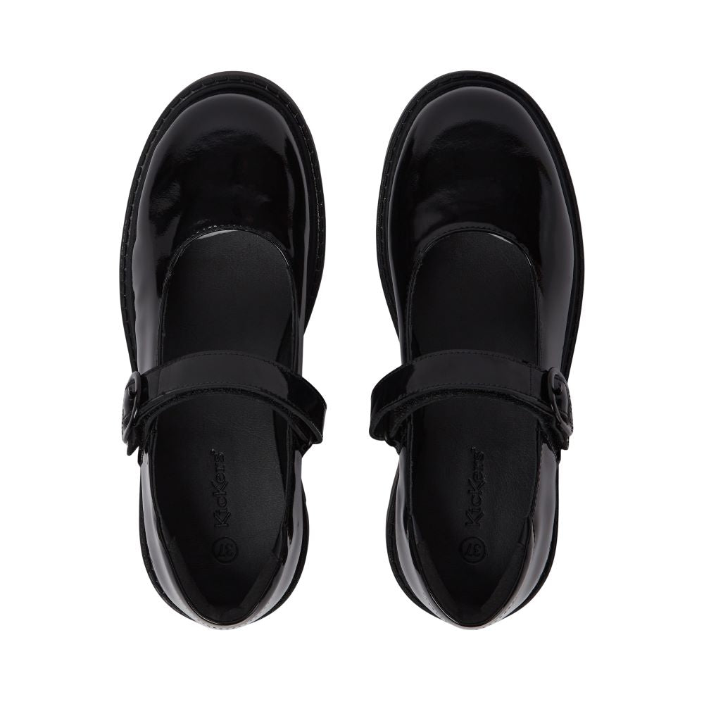 Kickers Kori Mary Jane Dolly Black Patent Leather YF Shoes 117796