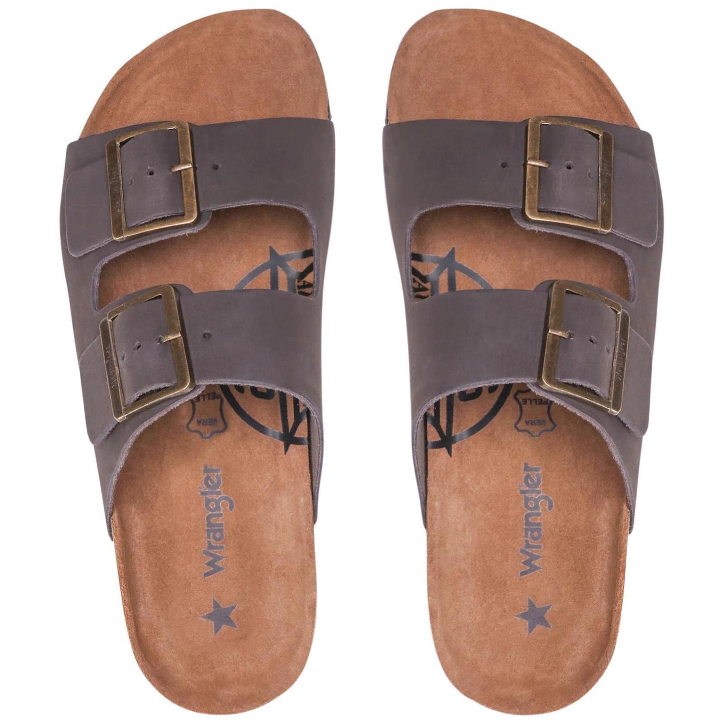Wrangler Mens Ranch Dark Brown Two Strap Adjustable Slip On Sandals WL21140A