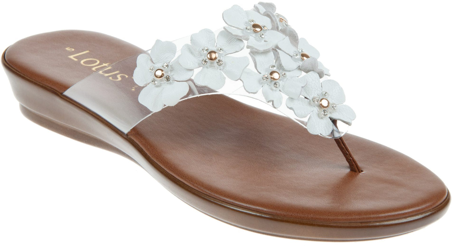 Lotus Ladies Brittany White Lightweight Low Heel Wedge Toe Post Sandals