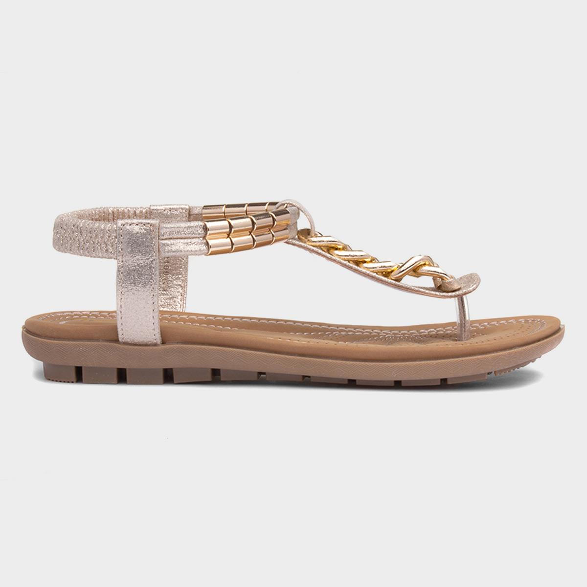 Lotus Ladies Cybil Gold Chain Flat Toe Post Sandals