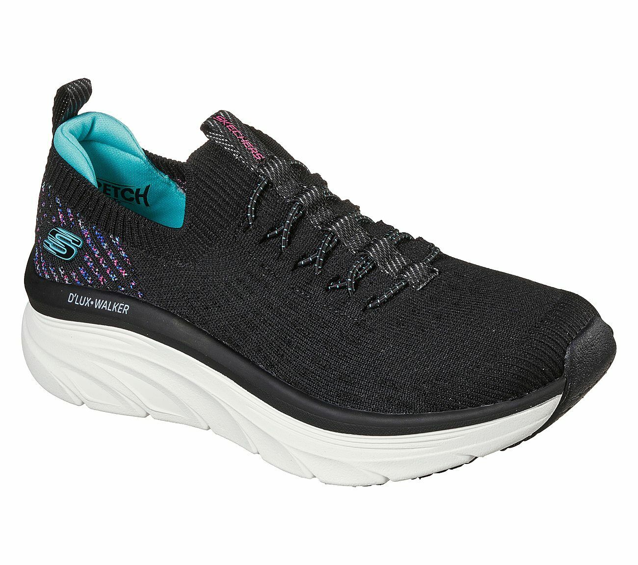 Skechers Ladies D’Lux Walker Star Stunner Black Trainers Vegan Shoes 149356/BKLB