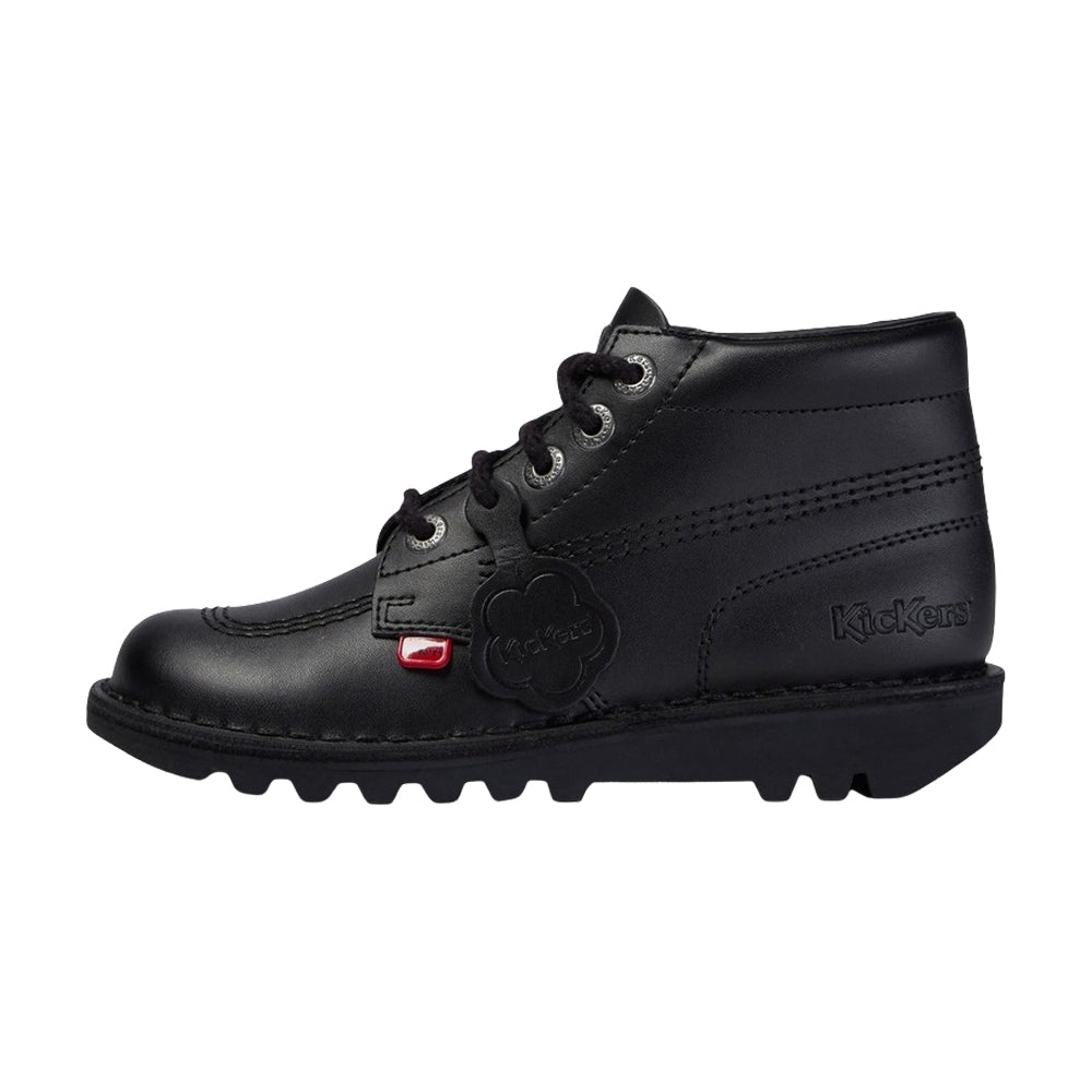 Boys Girls Kids Kickers Kick Hi Black Leather Lace School Shoes Boots KF0000409