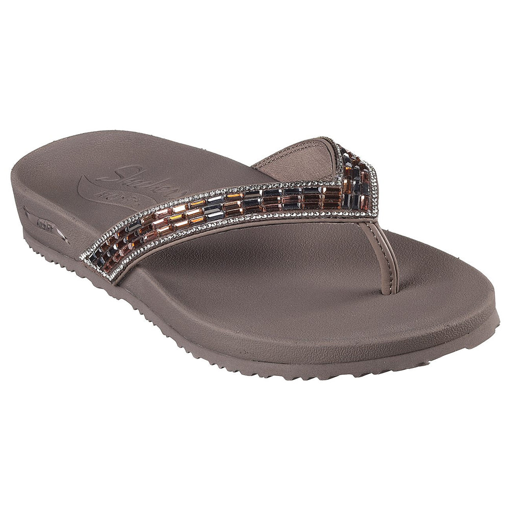 Skechers Womens Arch Fit Meditation Glam Gal Taupe Vegan Flop Flops Sandals