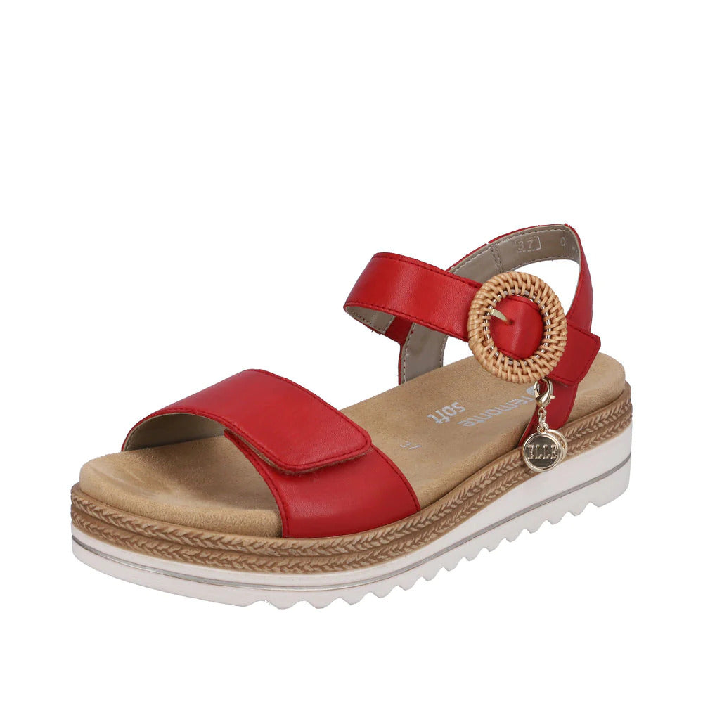 Remonte D0Q52-33 Red Leather Adjustable Slingback Sandals