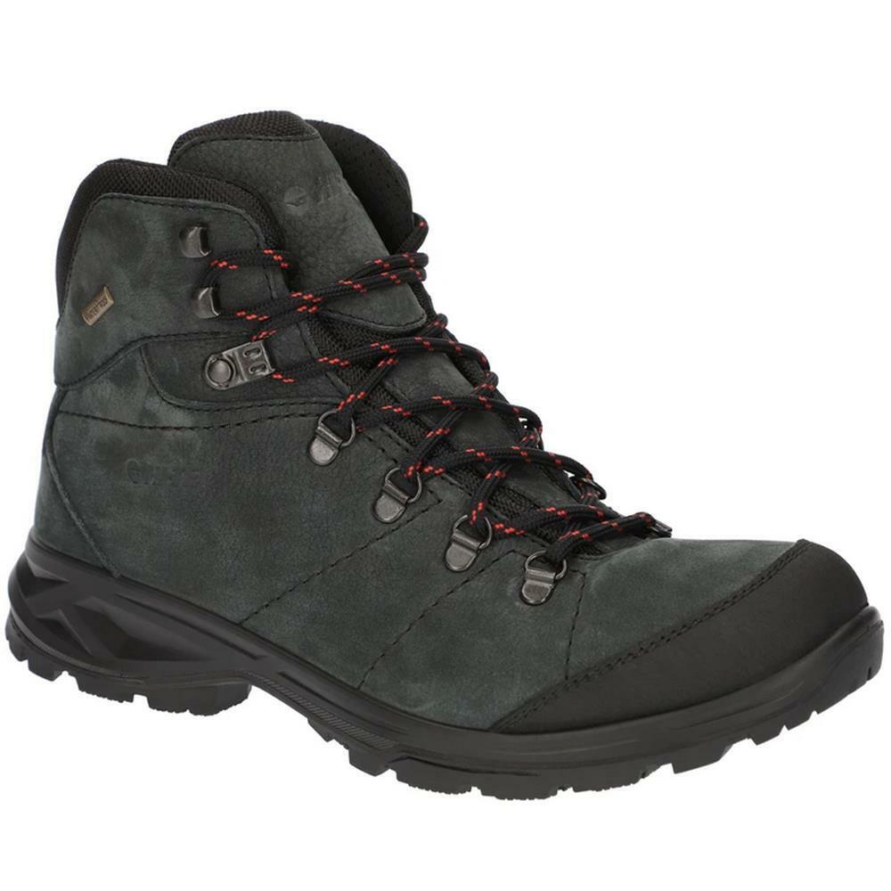 Hi-Tec Mens Ortler Mid Waterproof Dark Charcoal Leather Walking Boots