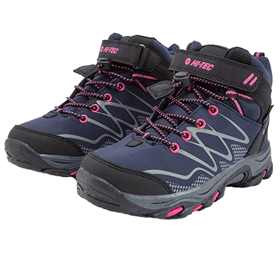 Hi-Tec Blackout Mid Waterproof JR Girls Navy/Pink Walking Boots