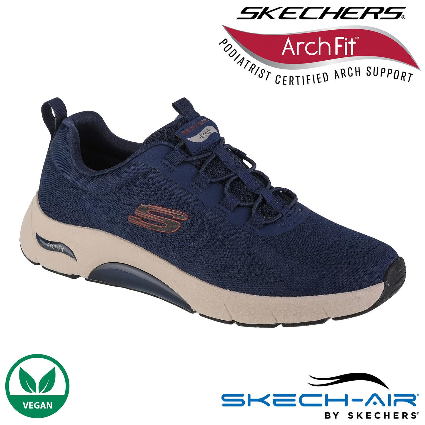 Skechers Mens Arch Fit Billo Navy Mesh Lightweight Vegan Trainers 232556/NVY