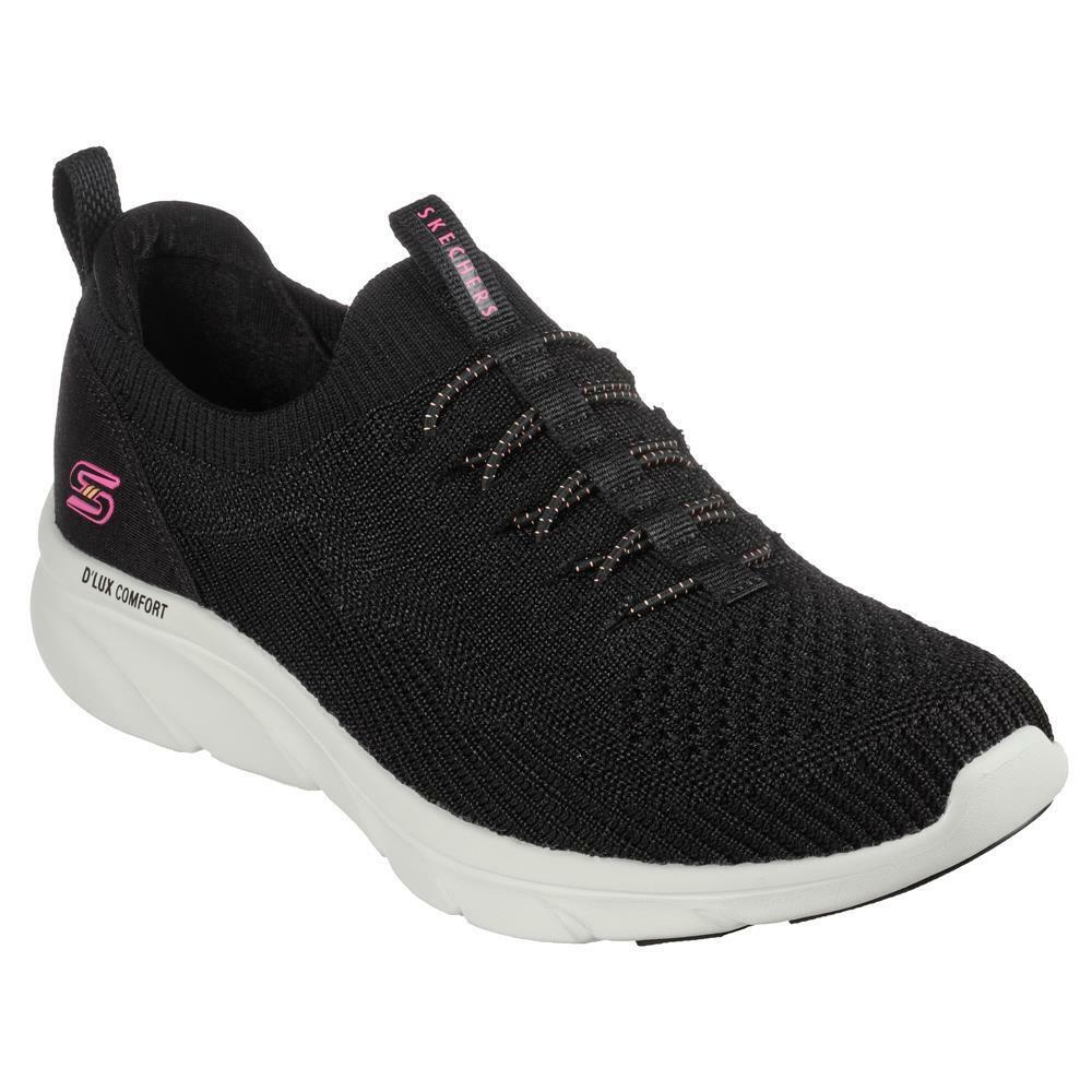 Skechers Ladies D Lux Comfort Bonus Prize Black White Trainer Shoes 10