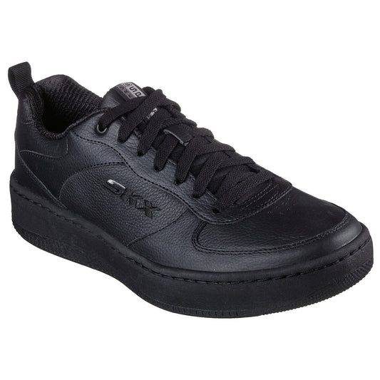 Skechers Mens Sport Court 92 Black Leather Classic Lace Up Trainer Shoes