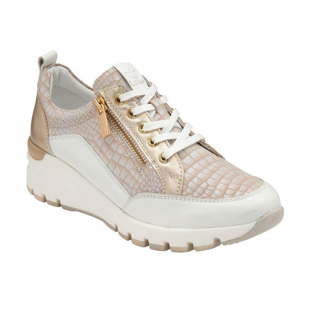 Lotus Ladies Sassy Cream Croc Effect Leather Wedge Lightweight Trainer