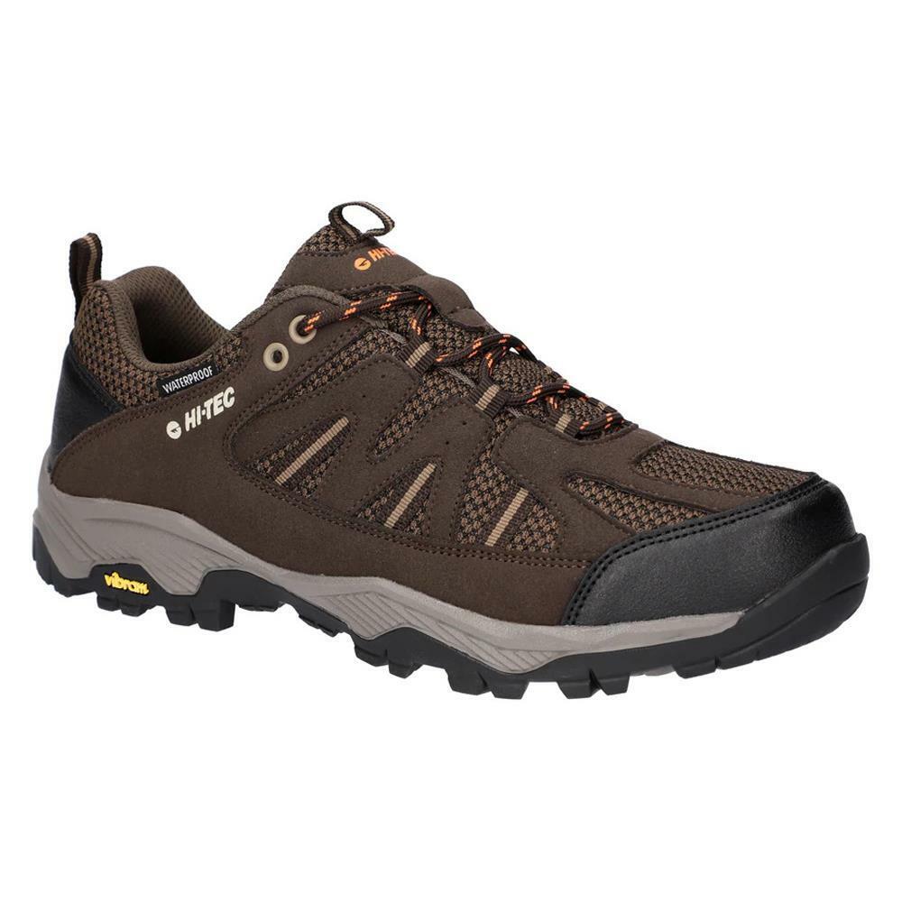 Hi-Tec Mens Alpha Pro Vent Low Waterproof Dk Brown Orange Walking Shoes