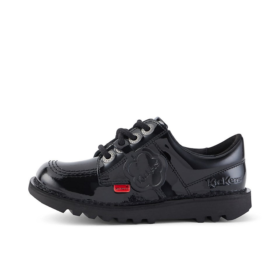 Girls Kids Kickers Kick Lo Black Patent Leather School Shoes 1-13498