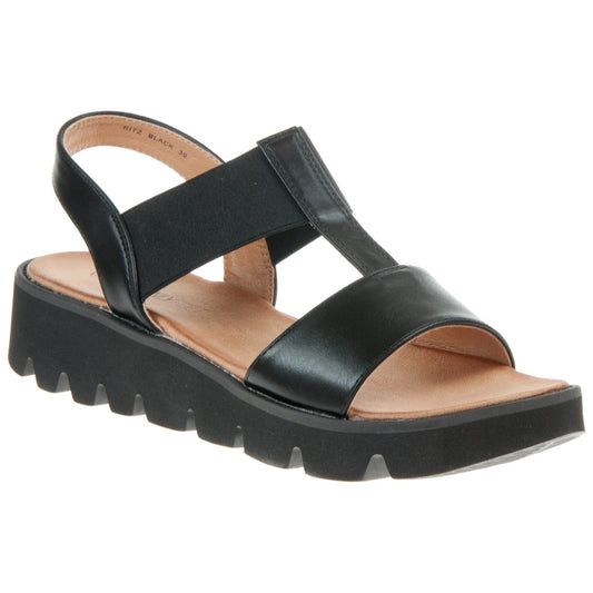 Heavenly Feet Ritz Black Lightweight Vegan Wedge Sandals