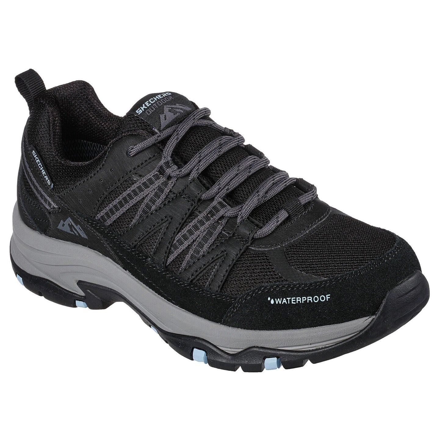 Skechers Ladies Trego Lookout Point Black/Blue Waterproof Walking Shoes