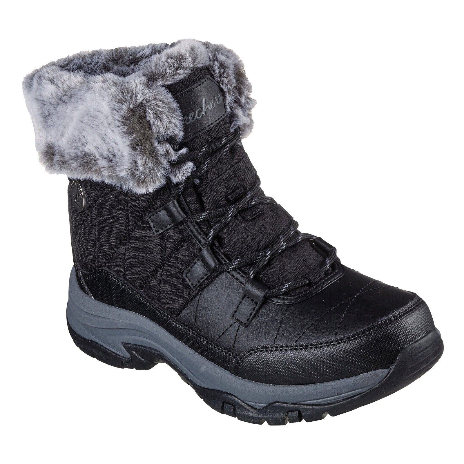 Skechers Womens Trego Winter Feelings Black Waterproof Fur Collar