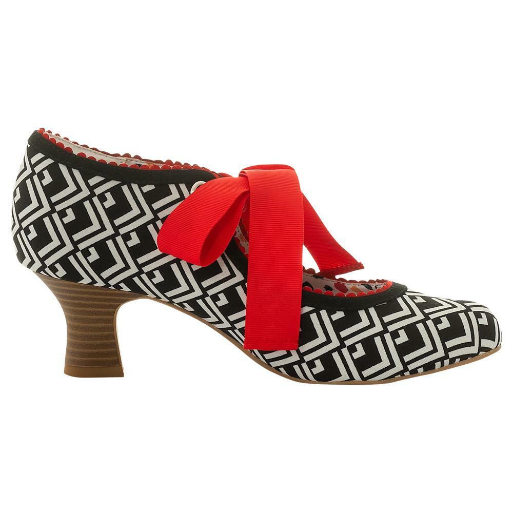 Ruby Shoo Peyton Black White Print Low Heeled Vegan Shoes