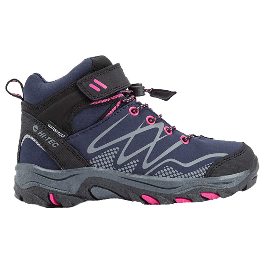 Hi-Tec Blackout Mid Waterproof JR Girls Navy/Pink Walking Boots