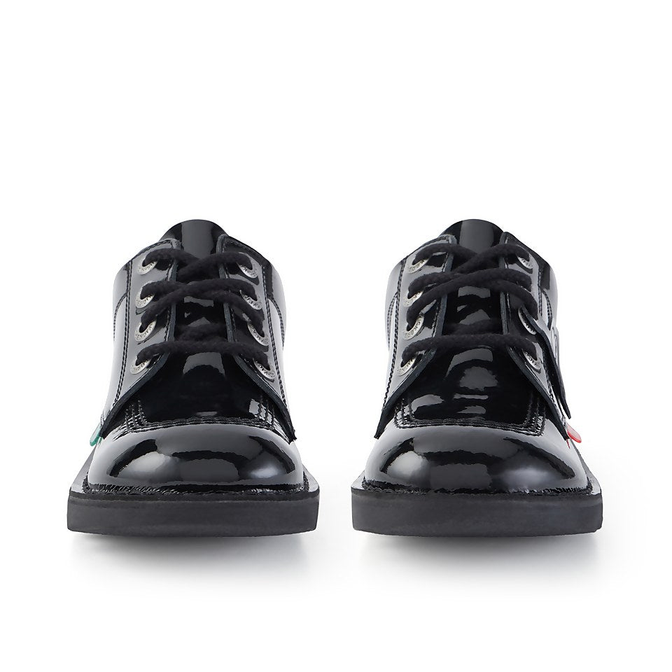 Girls Kickers Black School Shoes Youths Patent Kick Lo 1-13499