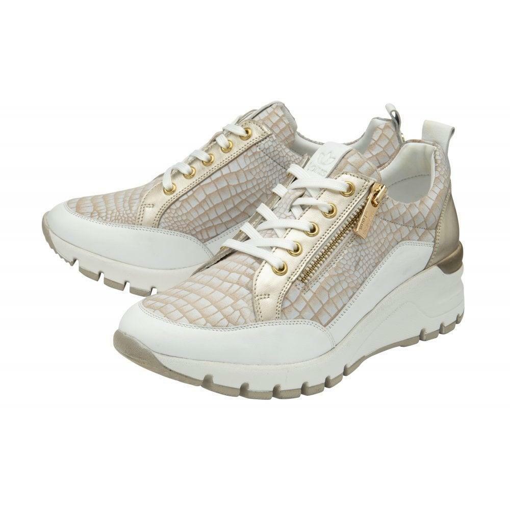 Lotus Ladies Sassy Cream Croc Effect Leather Wedge Lightweight Trainer