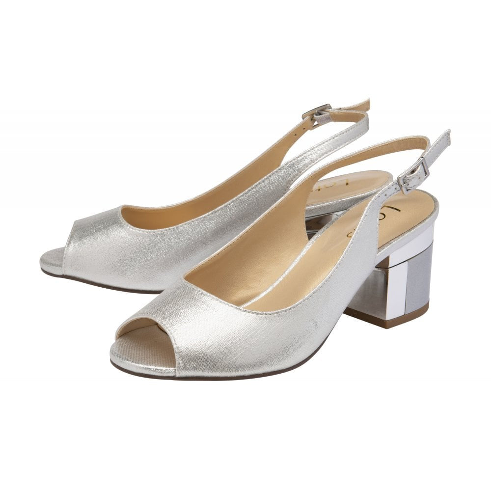 Lotus Ladies Evelyn Silver Adjustable Slingback Low Heeled Shoes
