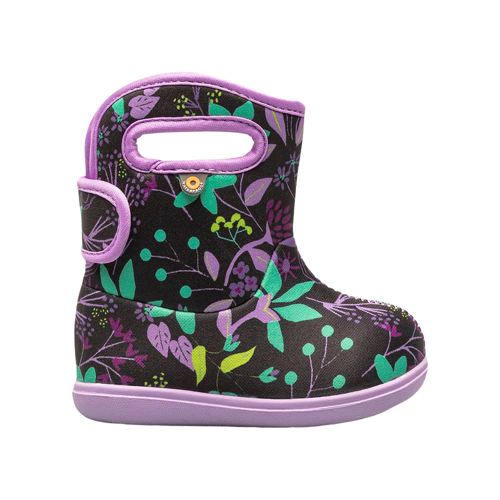 Baby BOGS Cartoon Flowers Black Multi Waterproof Washable Warm Wellies Boots
