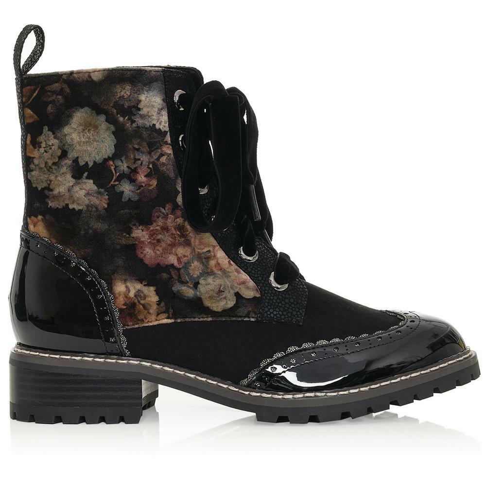 Ruby Shoo Sante Black Floral Vegan Friendly Boots 09388