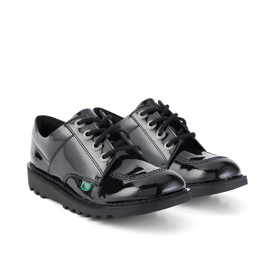 Girls Kickers Black School Shoes Youths Patent Kick Lo 1-13499
