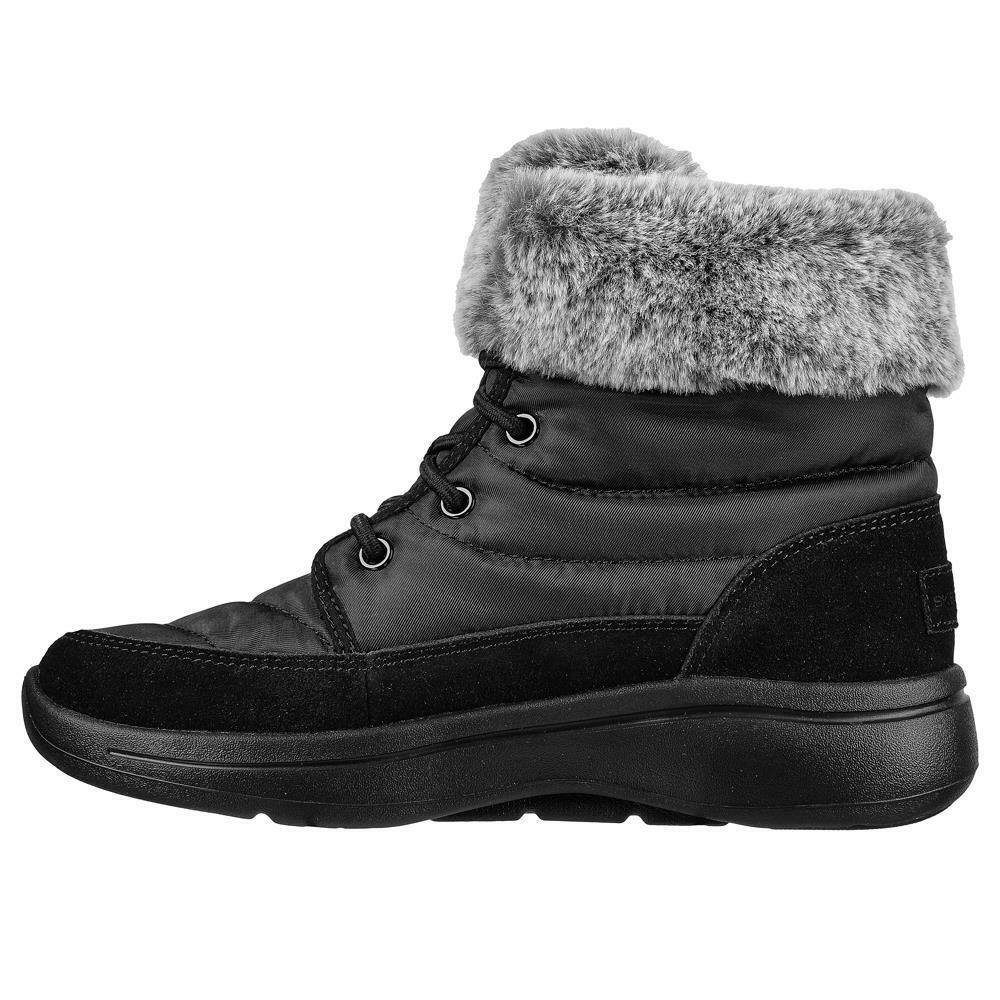 Skechers Ladies Arch Fit Winter Vibes Black Grey Faux Fur Boots 144409/BKGY