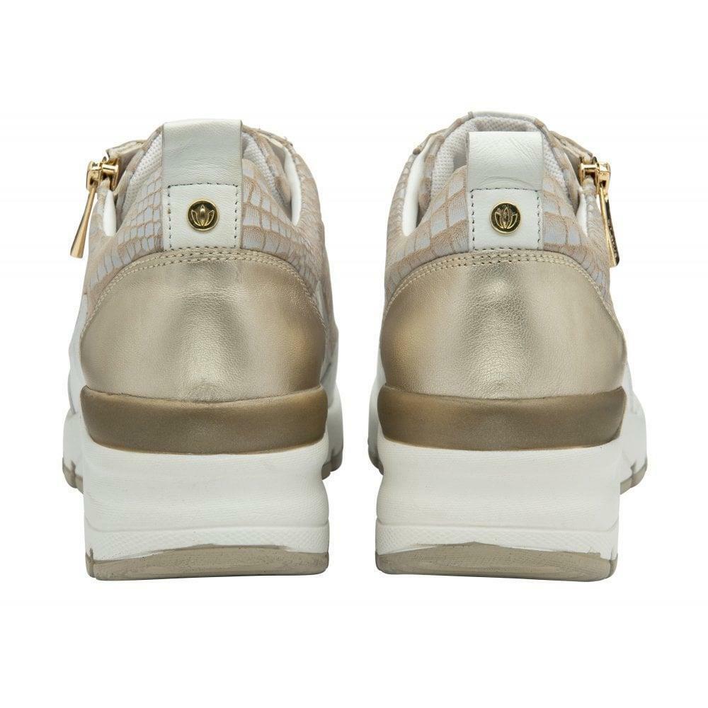 Lotus Ladies Sassy Cream Croc Effect Leather Wedge Lightweight Trainer