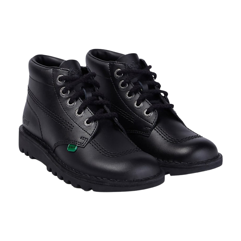 Boys Girls Kids Kickers Kick Hi Black Leather Lace School Shoes Boots KF0000409