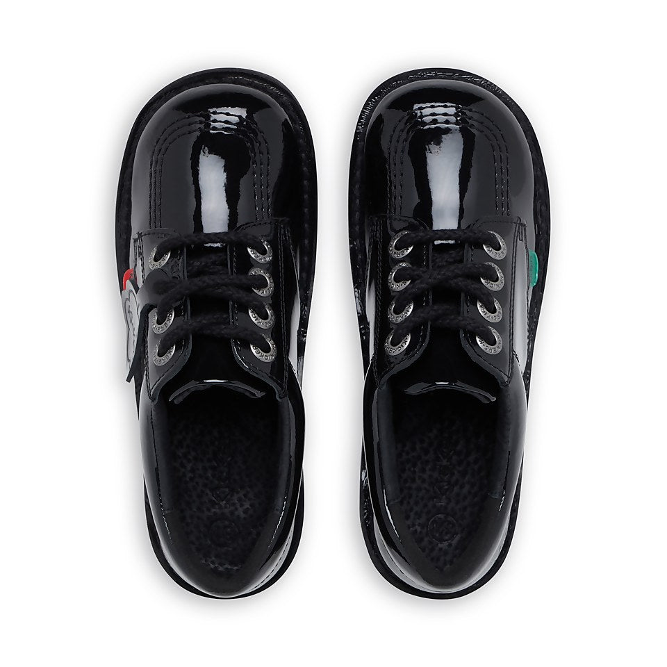 Girls Kids Kickers Kick Lo Black Patent Leather School Shoes 1-13498
