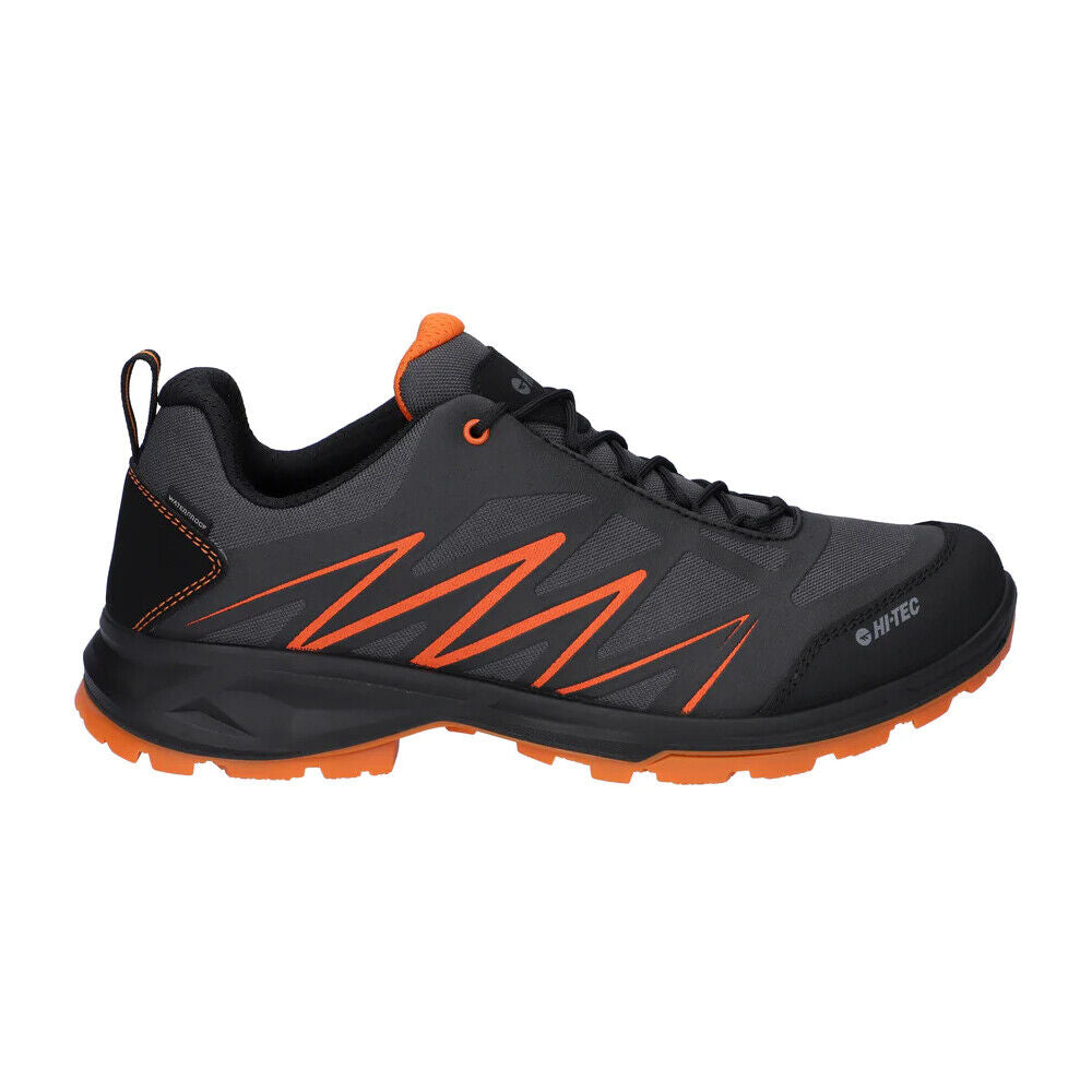Hi-Tec Mens Flame Lite WP Charcoal/Black Orange Waterproof Trail Shoes
