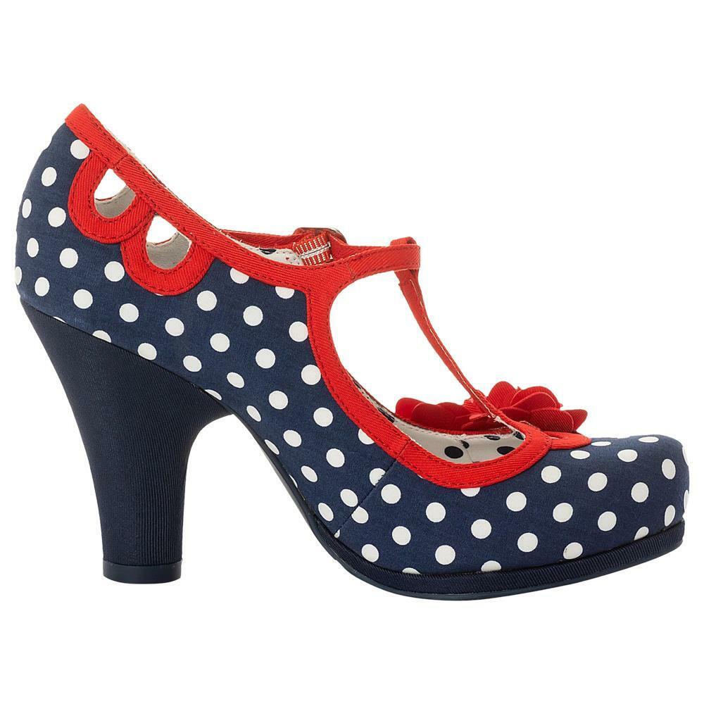 Ruby Shoo Valerie Navy White Polka Spots Vegan Shoes