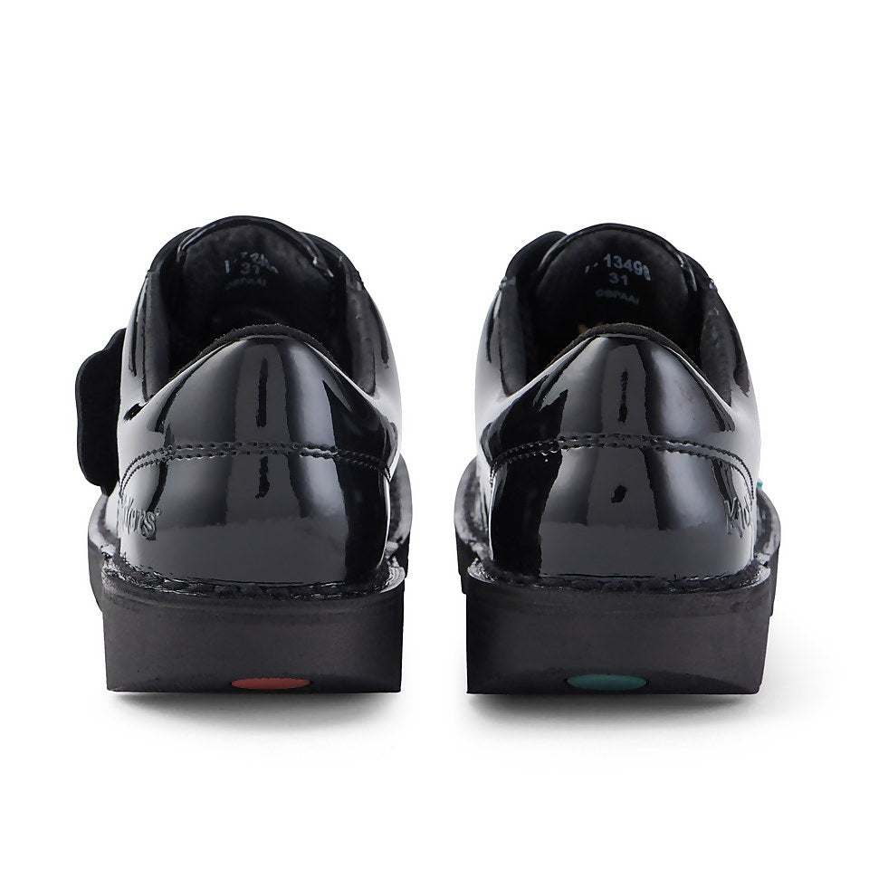 Girls Kids Kickers Kick Lo Black Patent Leather School Shoes 1-13498