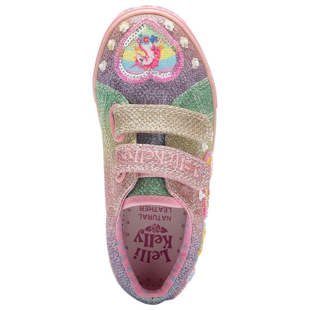 Lelli Kelly LK2037 (GX02) Unicorn Rainbow Multi Glitter Double Strap Shoes