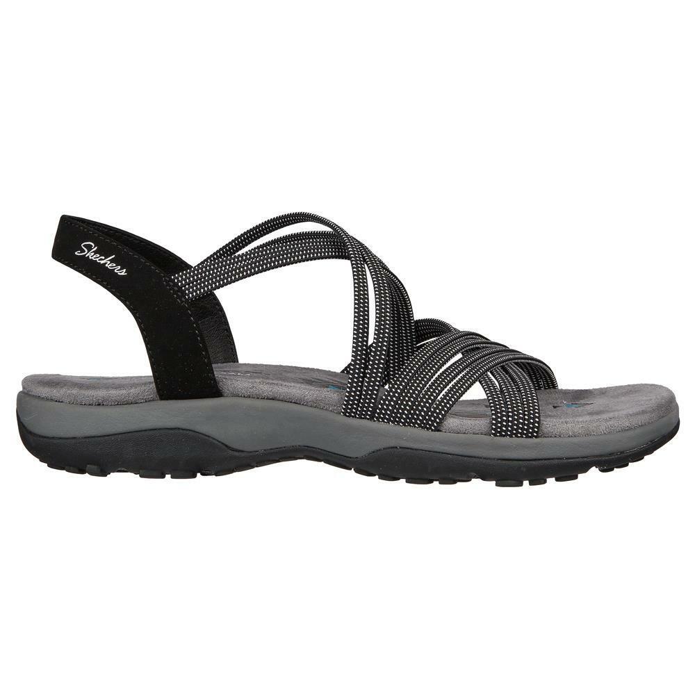 Skechers Ladies Reggae Slim Turn It Up Black Strappy Vegan Sandals 163117/BLK