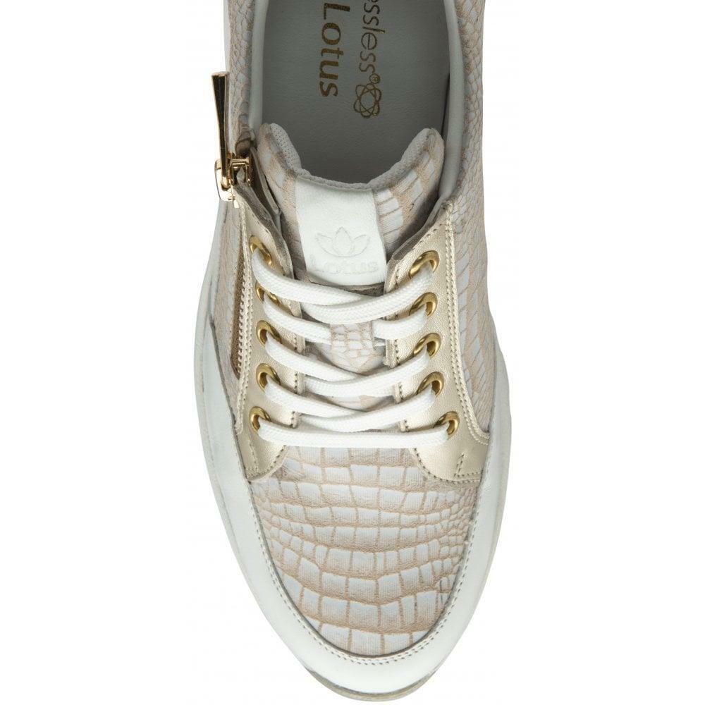 Lotus Ladies Sassy Cream Croc Effect Leather Wedge Lightweight Trainer