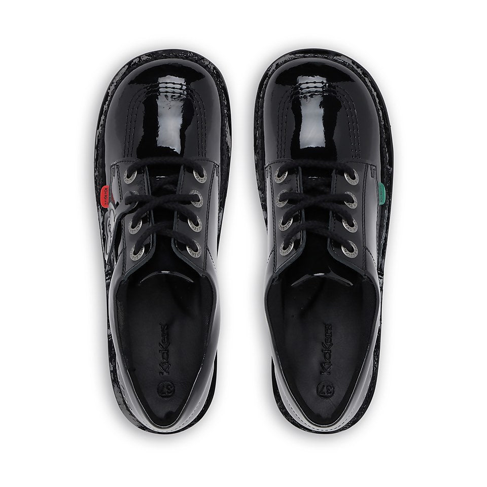 Girls Kickers Black School Shoes Youths Patent Kick Lo 1-13499