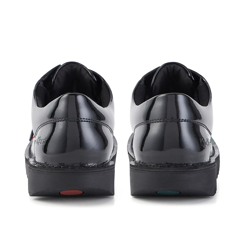 Girls Kickers Black School Shoes Youths Patent Kick Lo 1-13499