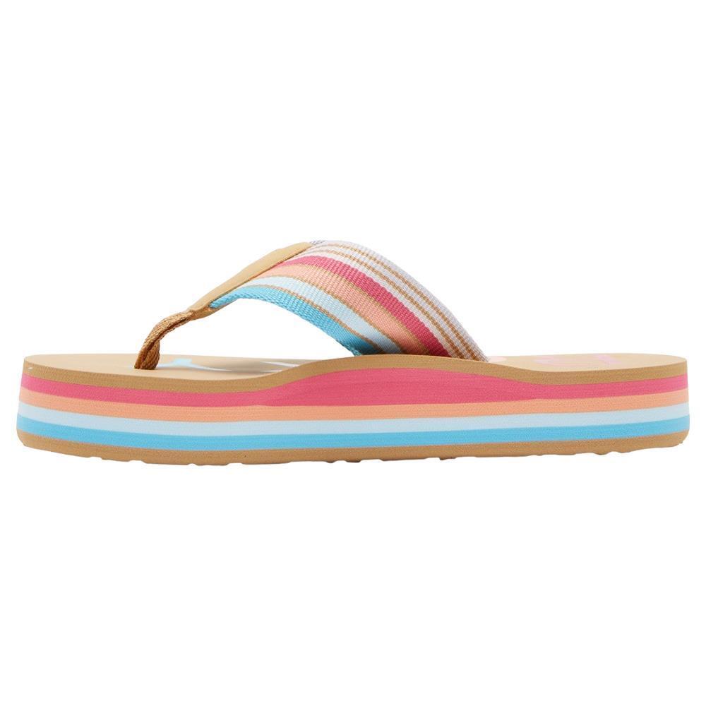 Roxy Girls Chika Hi Baja Blue/Crazy Pink Flip Flops Beach Toe Post Sandals