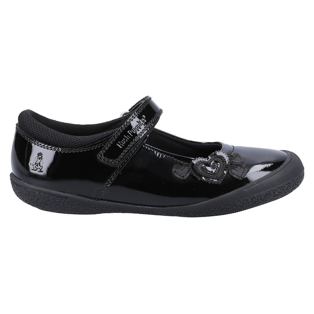 Hush Puppies Girls Rosanna Heart Black Patent School Shoes