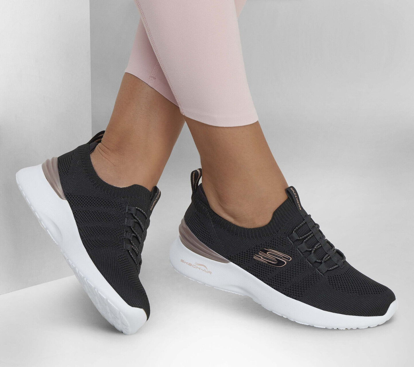 Skechers Ladies Skech-Air Perfect Steps Black/Rose Gold Vegan Trainers Shoes