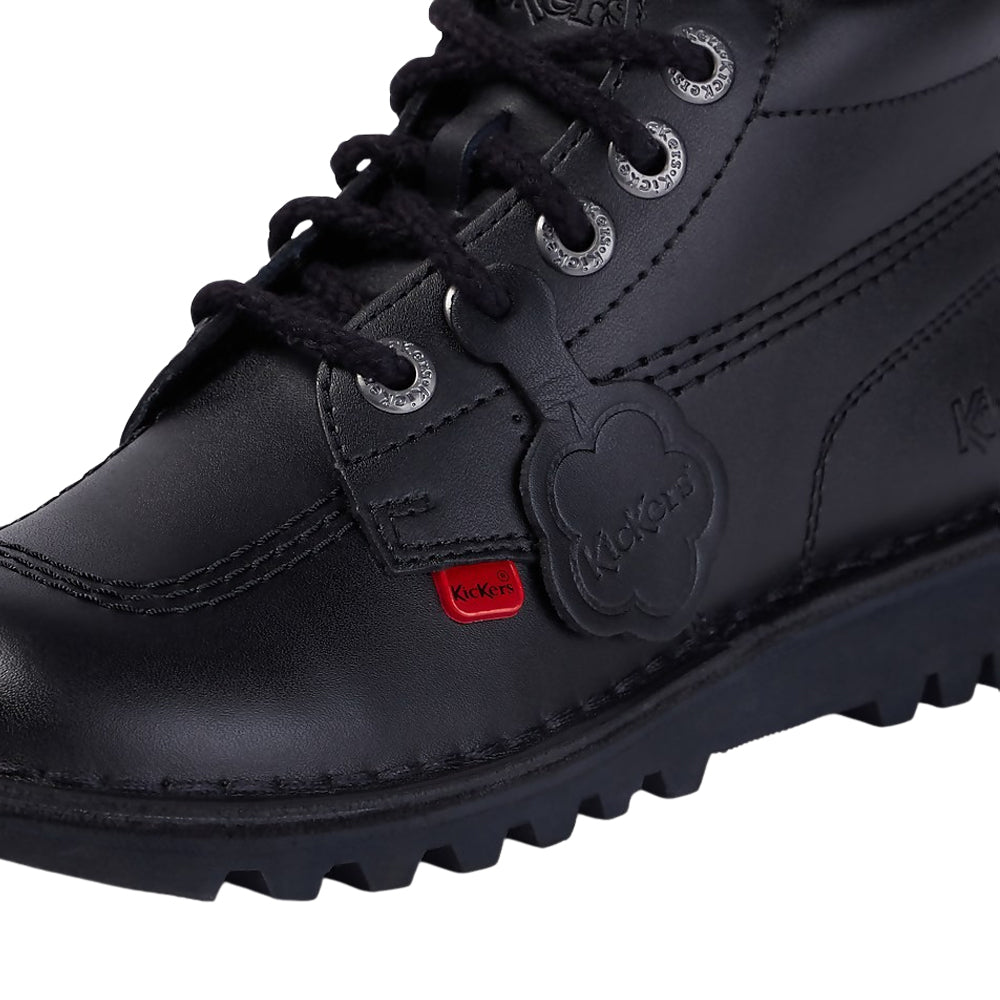 Boys Girls Kids Kickers Kick Hi Black Leather Lace School Shoes Boots KF0000409