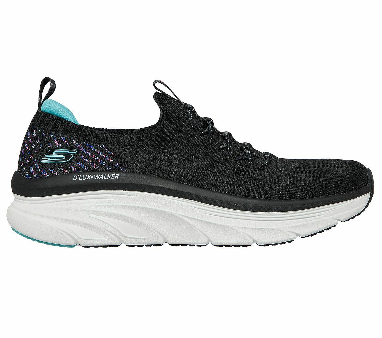 Skechers Ladies D’Lux Walker Star Stunner Black Trainers Vegan Shoes 149356/BKLB