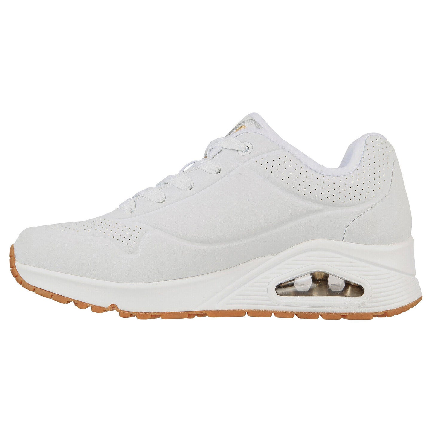Skechers Ladies Uno Metallic Love White/Gold J Goldcrown Shoes Trainers
