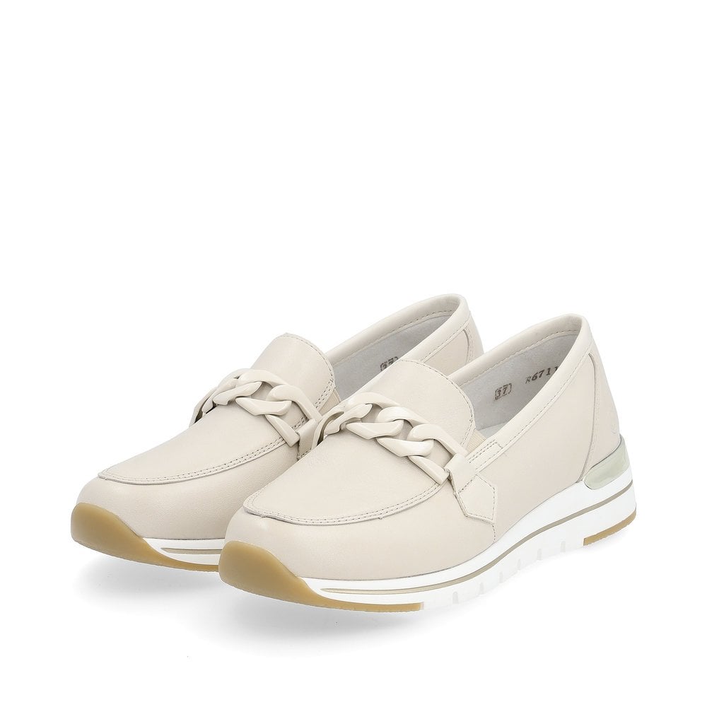 Remonte Womens R6711-60 Beige Leather Slip On Low Wedge Platform Shoes