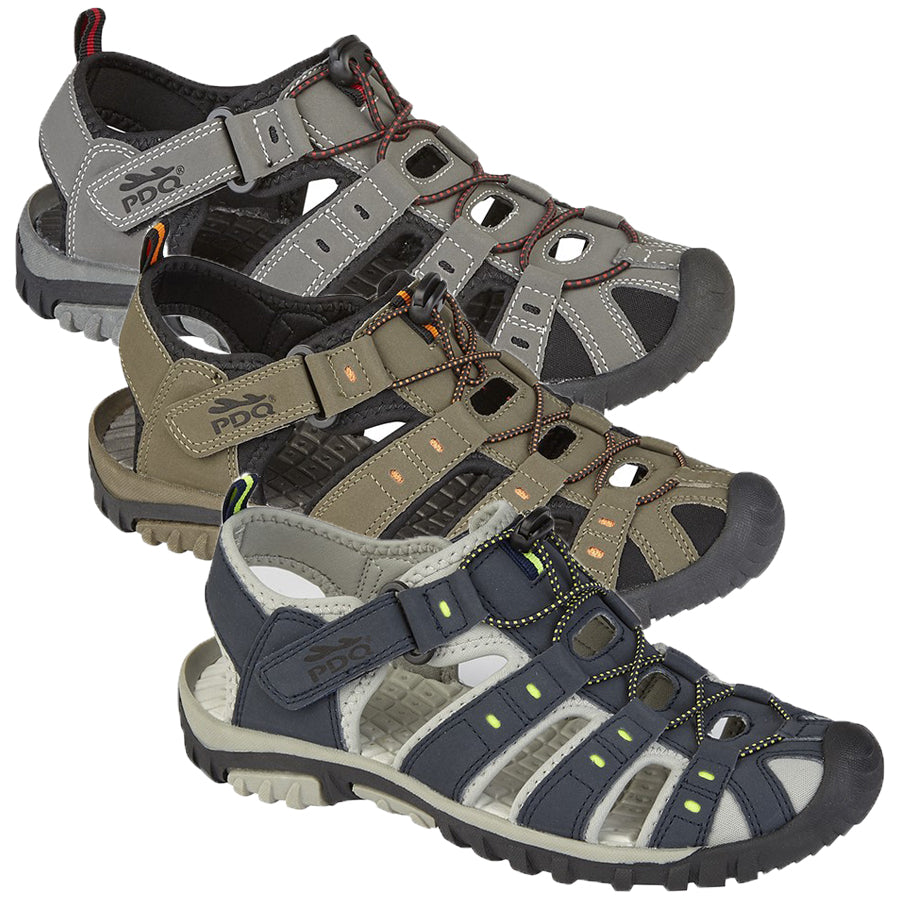 PDQ Mens Closed Toe Sports Walking Sandals Navy/Lime