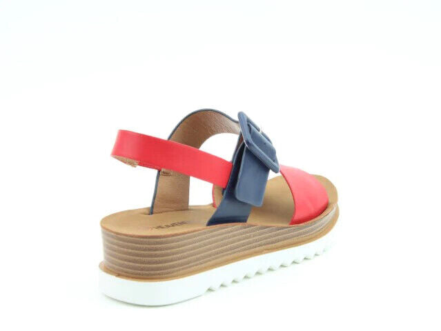 Heavenly Feet Pistachio Red/Navy Lightweight Wedge Vegan Sandals
