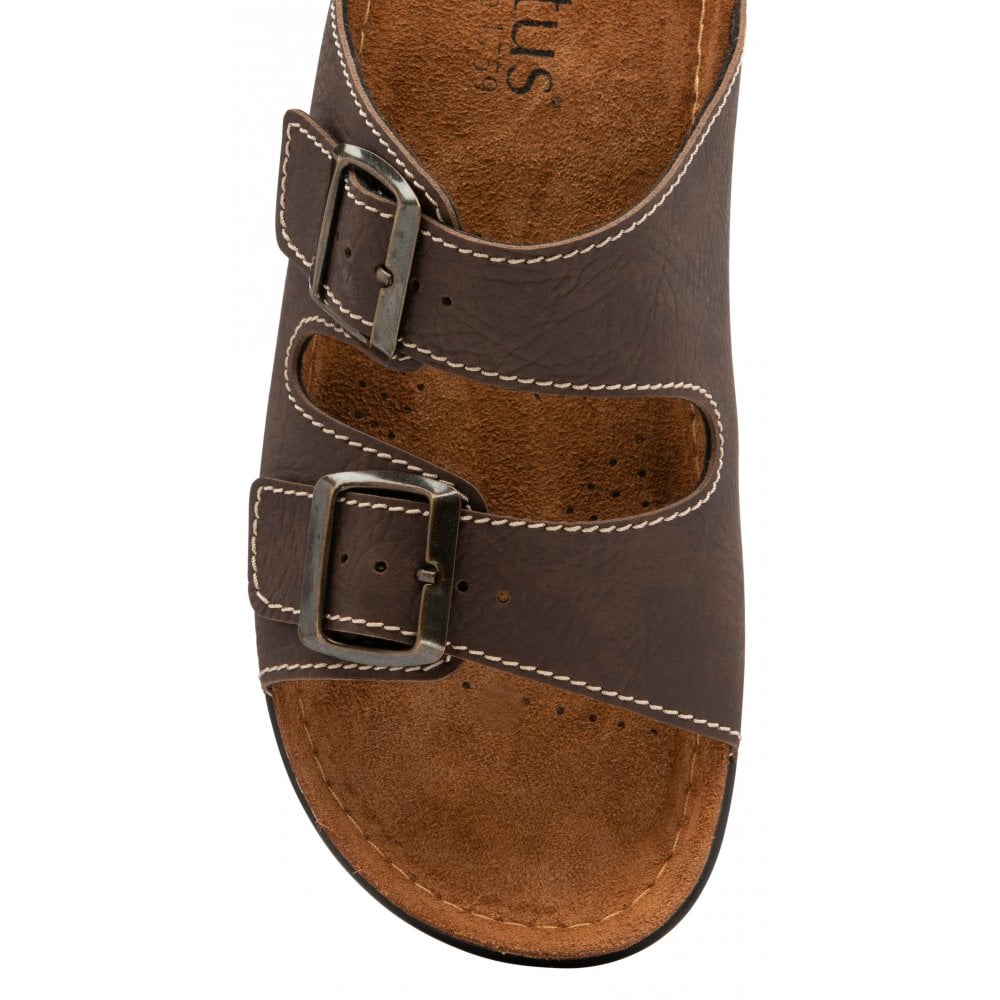 Lotus Mens George Brown Adjustable Buckle Slip On Mule Sandals